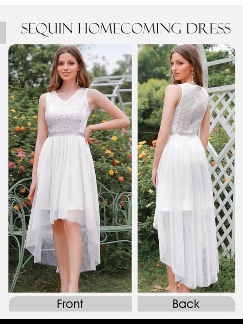 White Sequin High-Low Evening Dress